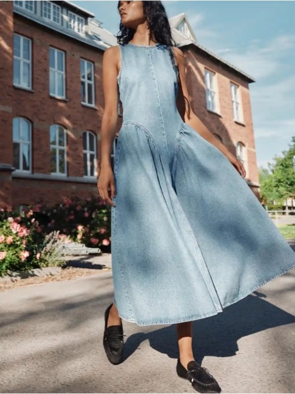 Light Blue Denim Maxi Dress - NWT, size XS